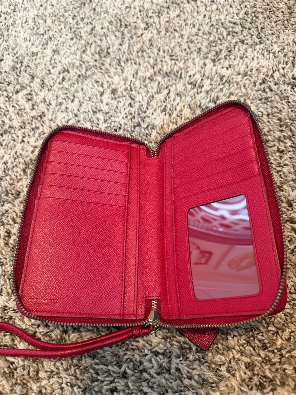 Coach Red Leather Zip Wallet with Wrist Strap - Picture 3 of 7